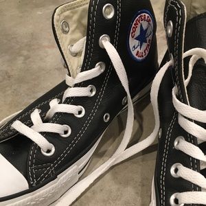 Like new! Black leather high top converse sneakers